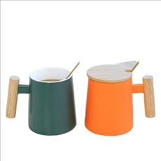 14 oz Ceramic Mug Cup With Wooden Handle