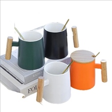 14 oz Ceramic Mug Cup With Wooden Handle