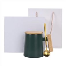 14 oz Ceramic Mug Cup With Wooden Handle