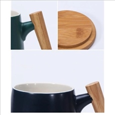 Ceramic Tea Cup with bamboo Lid Mugs Wooden Handle 13oz