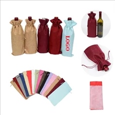 Festive Burlap Wine Bottle Sack Blind Tasting Gift Bag