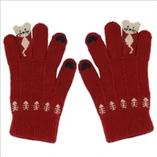 Touch screen Christmas kitty gloves for women
