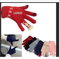 Touch screen Christmas kitty gloves for women