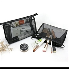 Transparent mesh cosmetic bag
