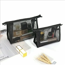 Transparent mesh cosmetic bag
